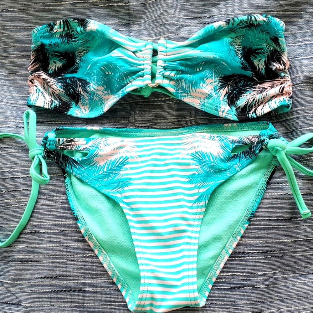 Tropical turquoise teal tropical print 2-pc swimsuit by Pursuit